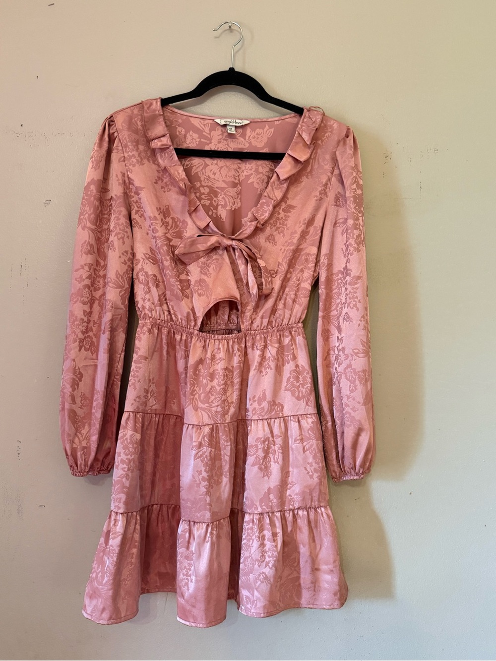 Speechless Dusty Rose Floral Tie-Neck Tiered Dress